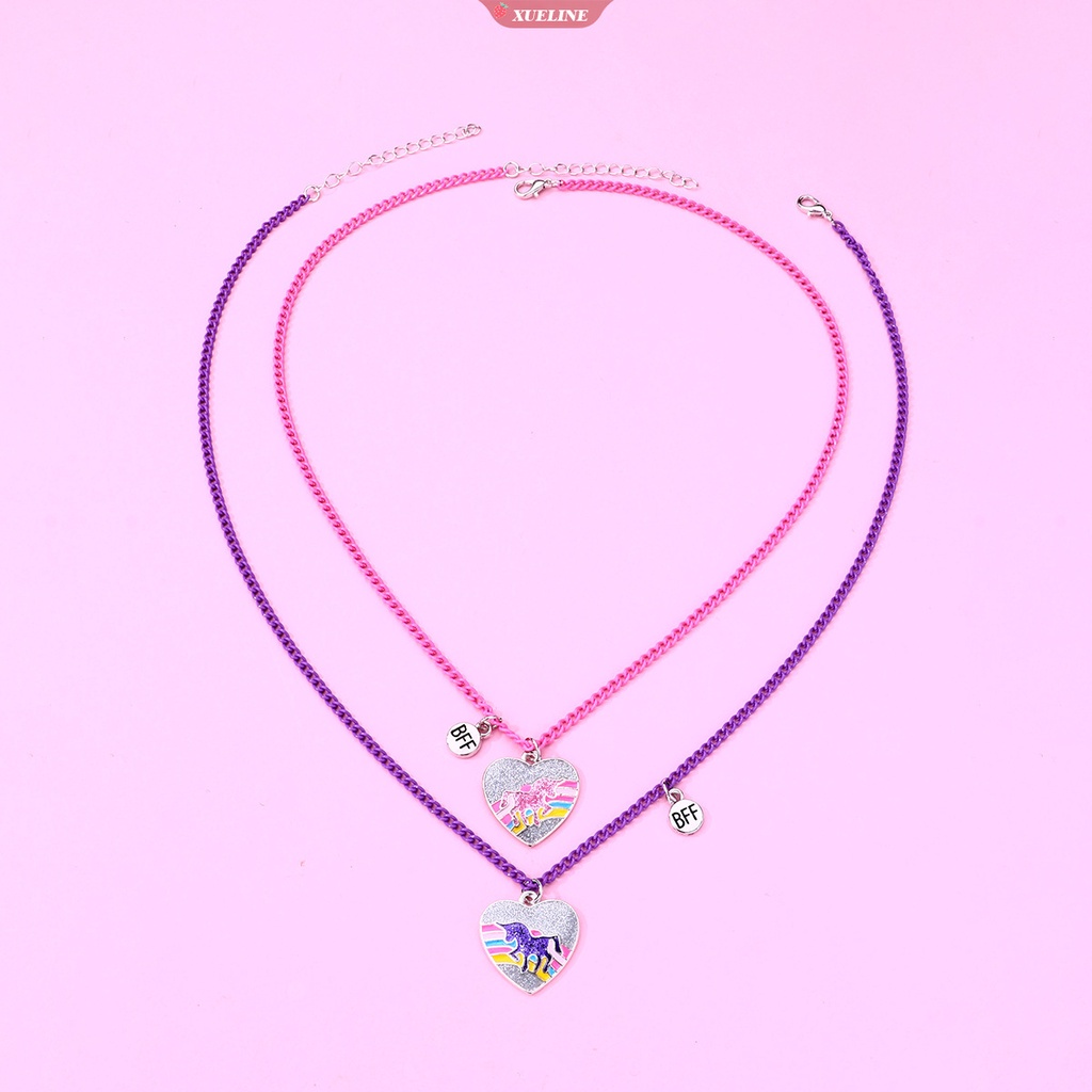 Gadis Warna-Warni Pelangi unicorn Liontin Kalung Kartun Hewan Kuda Hati Kalung Wanita Liontin Perhiasan Aksesoris [ZXL]