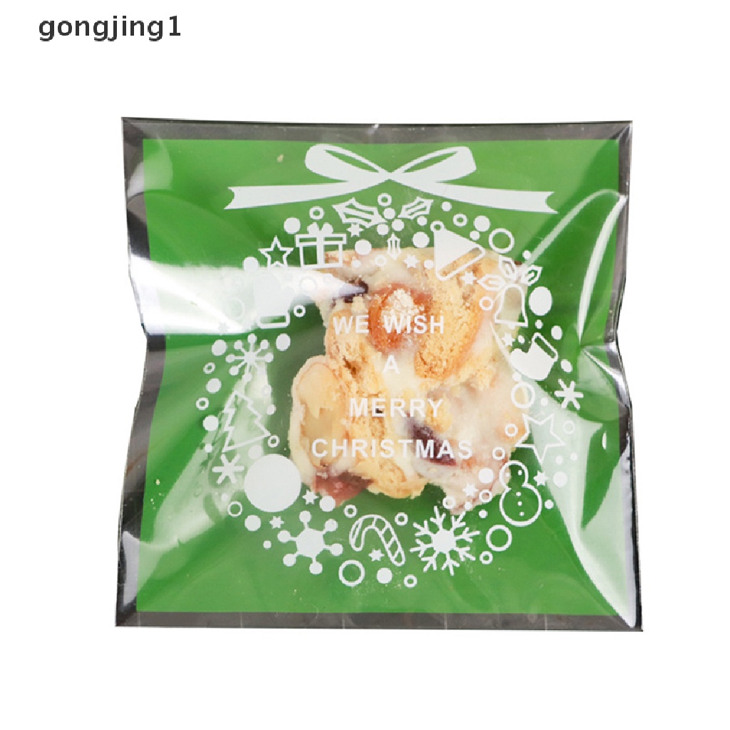 Ggg 100pcs /pack Merry Christmas Cookie Candy Tas Perekat Diri Baking Bags 10*10cm ID