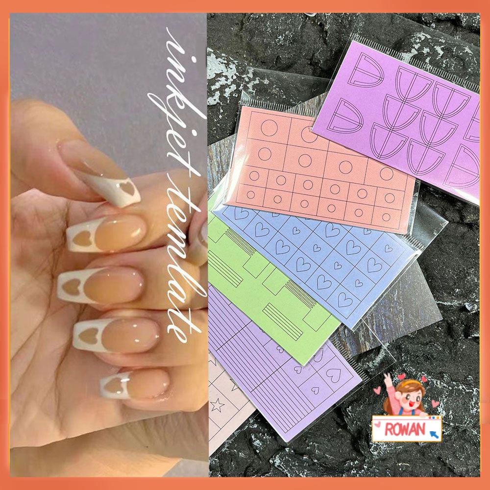 R-flower Inkjet Template Stiker Kuku DIY Gaya Perancis Garis Tidak Teratur Cinta