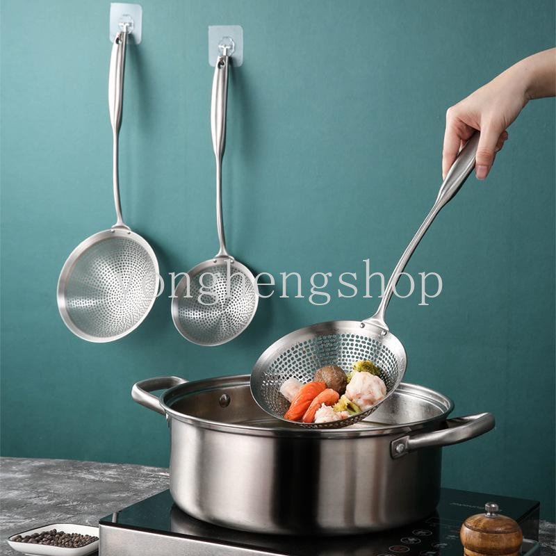 304saringan Skimmer Stainless Steel &lt;Unk&gt; Mie Ikan Goreng Sendok French Fries Minyak Goreng Serok Pangsit Colander Sieve Peralatan Dapur