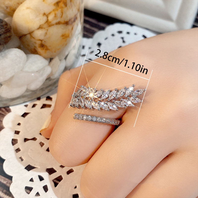 Trendi Daun Cincin Untuk Wanita Micro Paved Putih Cubic Zirconia Mewah Pengantin Pesta Pernikahan Finger-Ring Statement Jewelry
