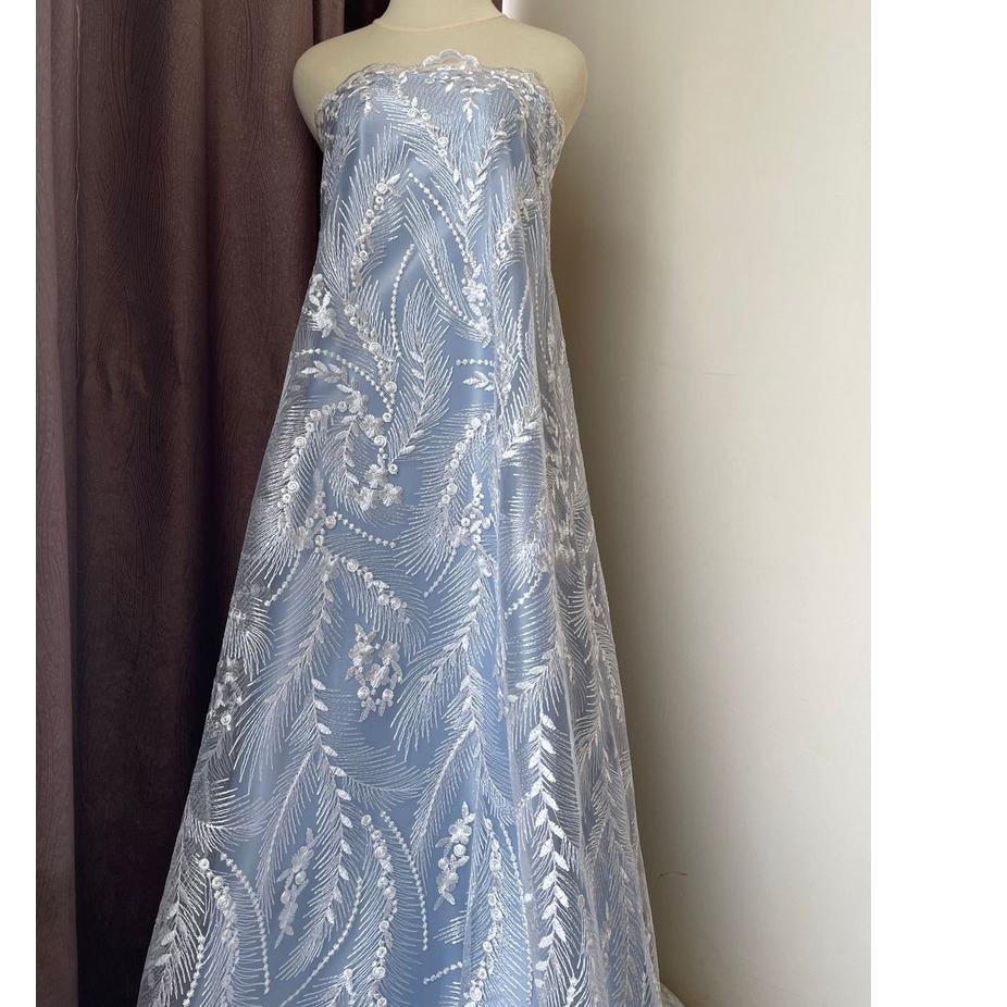 New Bahan Kain Kebaya Brukat Brokat Tile Bordir Mewah Premium Warna Putih White