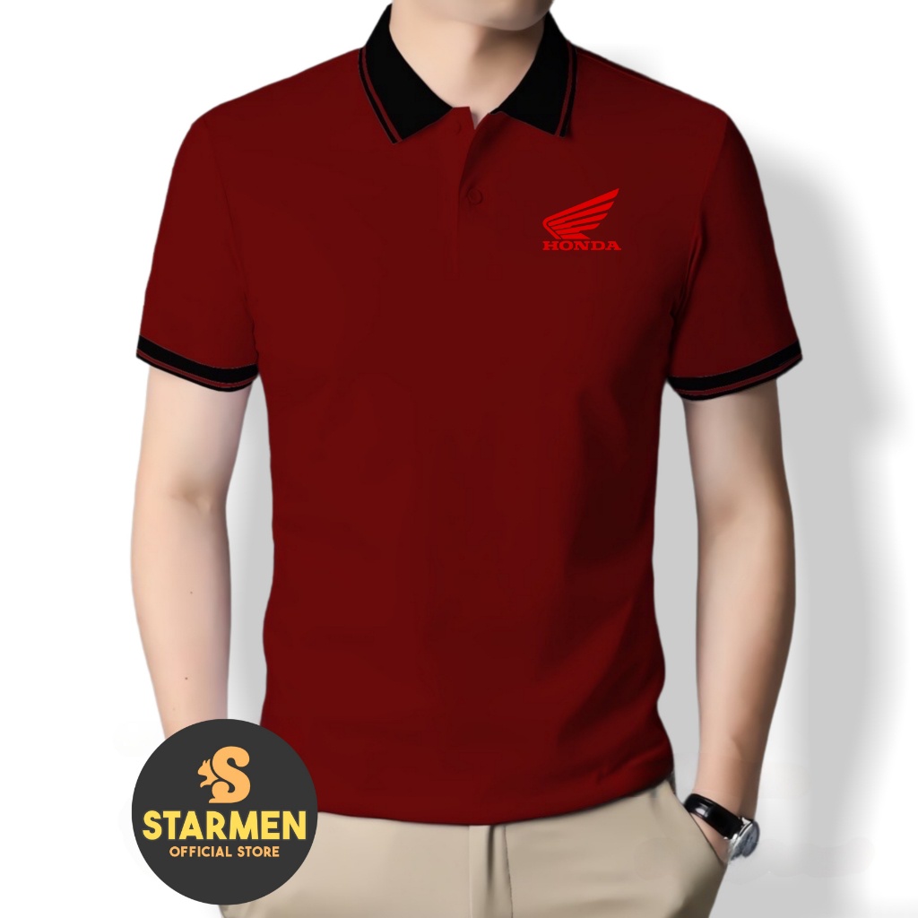 Kaos Polo Atasan Tshirt Pria Kerah Wangki Big List LOGO HONDA MERAH