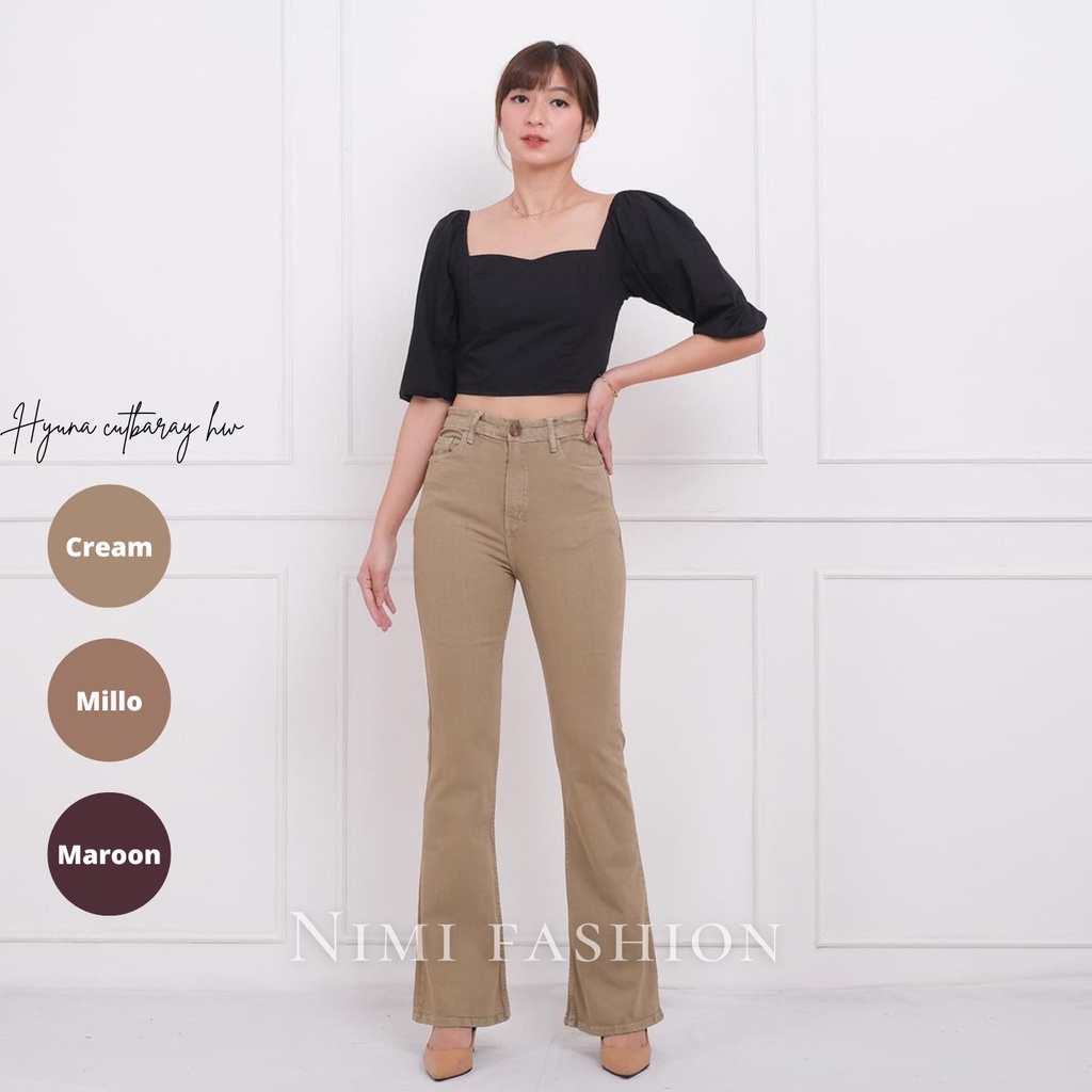 NIMI - Hyuna HW Celana Jeans Stretch Wanita Cutbray Highwaist 27-34