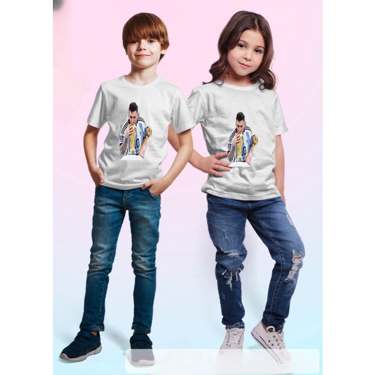 kaos atasan oblong lionel messi argentina anak cewek cowok / pakaian baju t-shirt distro bola messi 