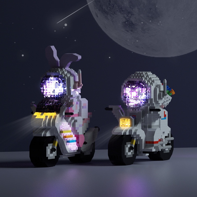 (Bisa bersinar) Mainan Balok Susun Model Sepeda Motor Mainan Anak Perempuan Nano Block