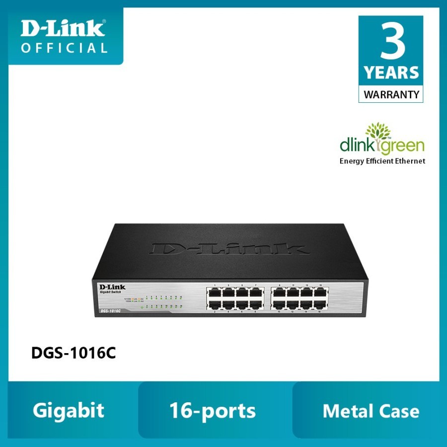 D-Link DGS-1016C 16-Port Unmanaged Gigabit Switch 10/100/1000 Mbps