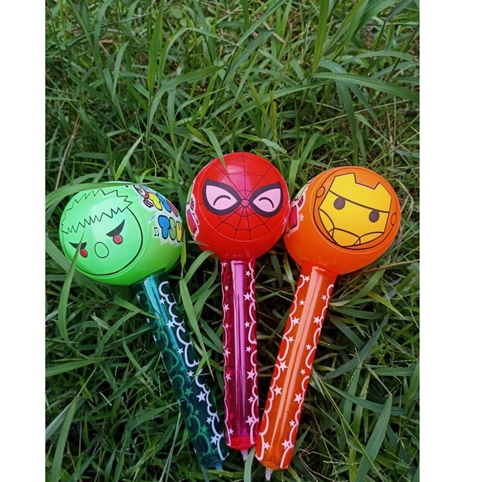 Felwinshop Mainan Tiup Palu Superhero Bunyi Krincing Mainan Balon / Tiup Bentuk Palu Motif Superhero bahan PVC SNI