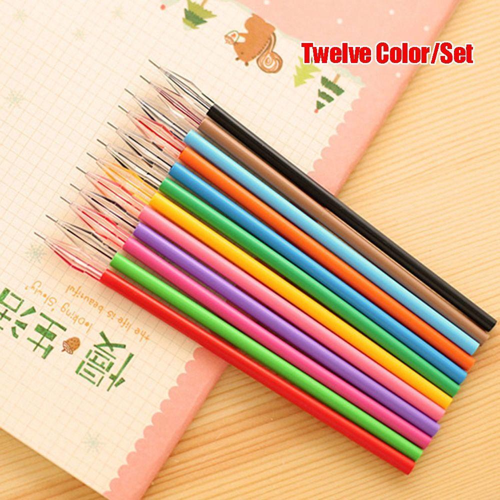 R-flower 12pcs/Set Gel Ink Pen Novelty Alat Tulis Kantor Perlengkapan Sekolah Pen Core