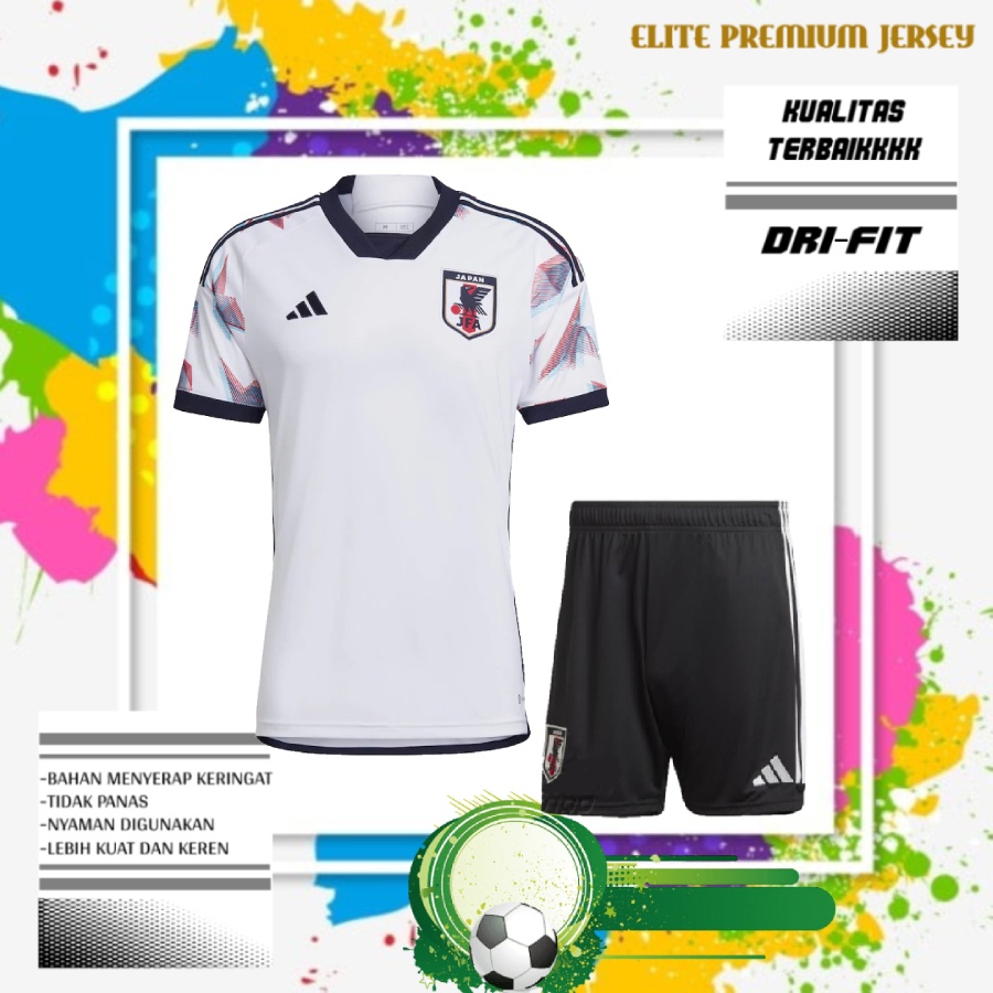 FULL SET JERSEY DAN CELANA SEPAK BOLA JEPANG AWAY WORLD CUP 2022/2023 GRADE ORI KUALITAS TERBAIK | S