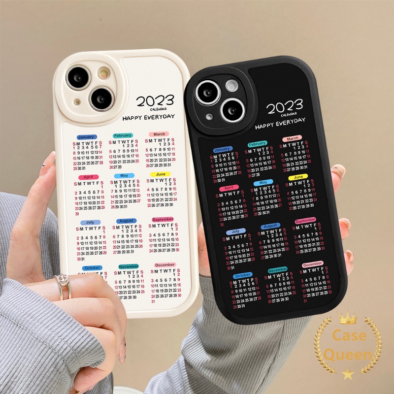 IPHONE Casing Hp Untuk Iphone11 6 6s 7 8 Plus 12 14 13 Pro MAX XR 14Plus X XS MAX SE 2020pasangan Happy Everyday2023Kalender Soft TPU Lens Protector Back Cover