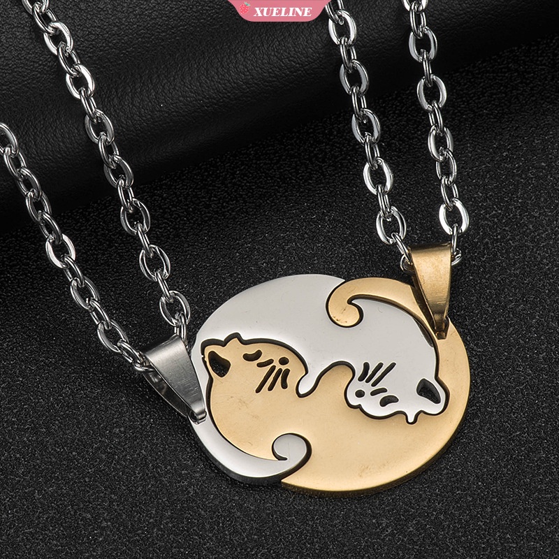 Fashion Pecinta Kucing Mencintai Kalung Lucu Aksesoris Hewan Kucing Liontin puzzle Pasangan Kalung Hadiah Cinta [ZXL]