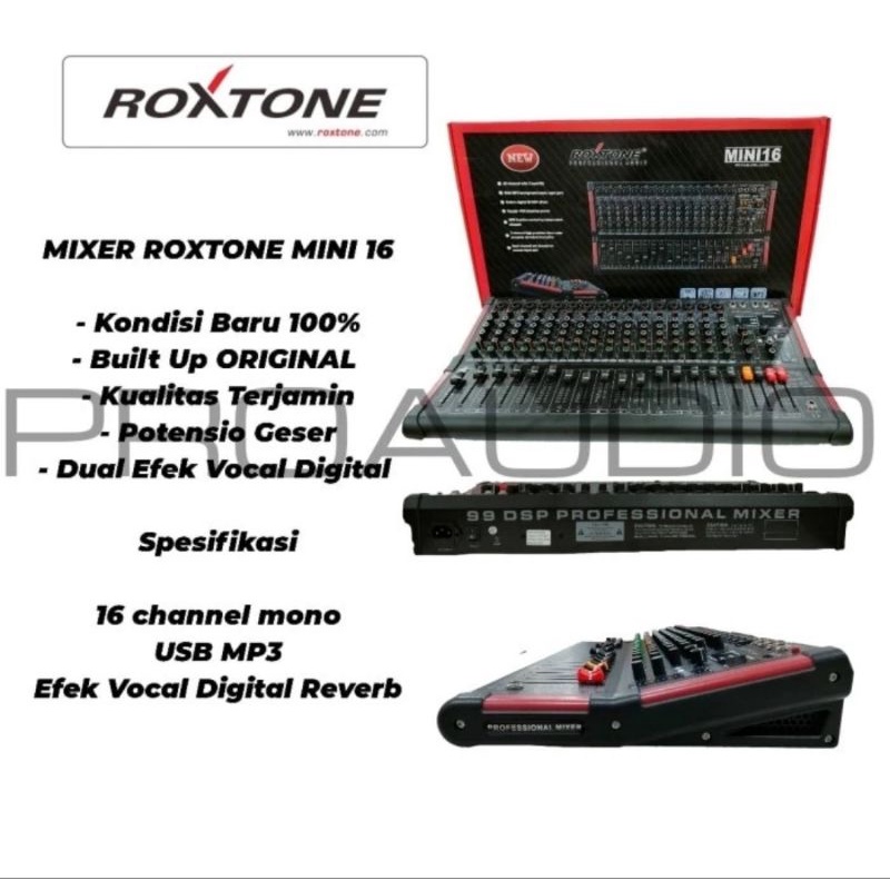 Mixer Roxtone 16 Channel Mini16 Mini 16 USB MP3 Original Garansi 1 THN