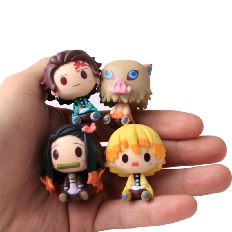 Action Figure set Anime Kimetsu No Yaiba Chibi Tanjiro Nezuko Zenitsu Inosuko Demon Slayer Figure
