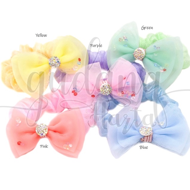 Ikat Rambut Anak Pastel Ribbon Shinning Hairband Motif Pita Kilap Simple Karet GH 201328