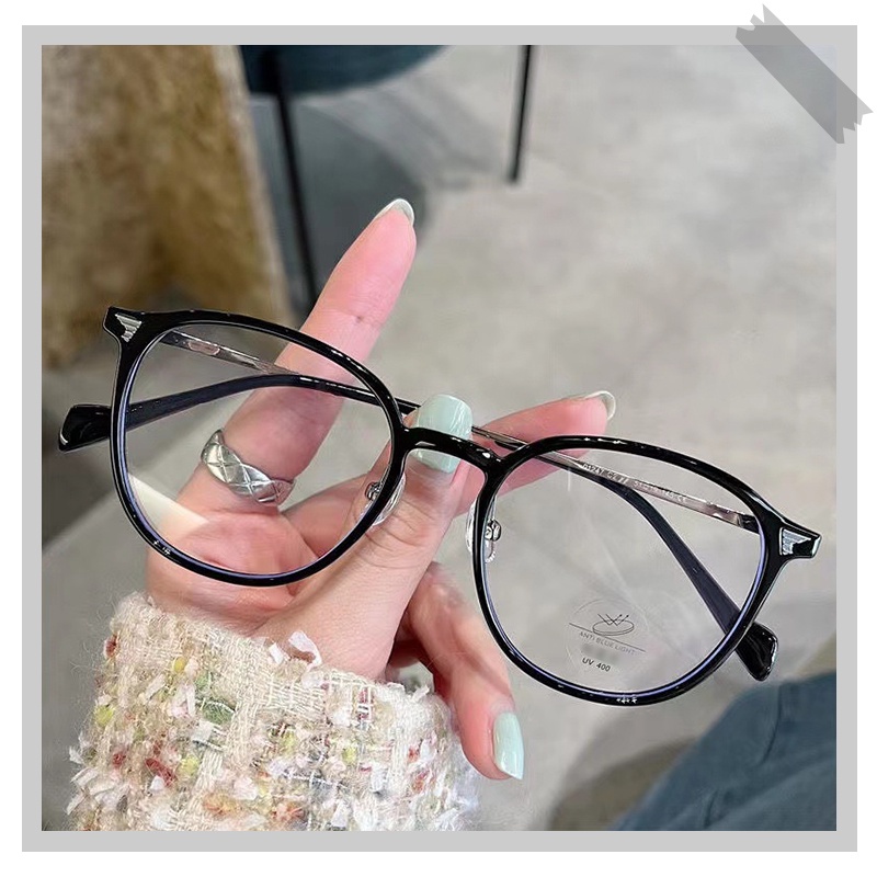 【Bayar di tempat】Kacamata Anti Blueray Frame Oval Perubahan Warna Putih Flat Blueray Lens Kacamata Optik