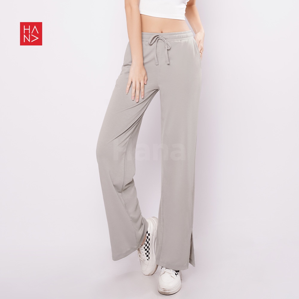 Hana Fashion - Davina Ribbon Slit Loose Pants Celana Panjang - LP138