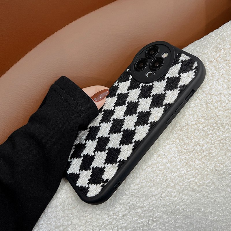 IPHONE Kain Tahan Kotoran Gaya Soft Case Iphone14 Plus X XR XS Max14+Sarung Handphone Untuk Iphone 11 12 13 14Pro Max Casing Mewah Chane Putih Hitam Swallow Gird