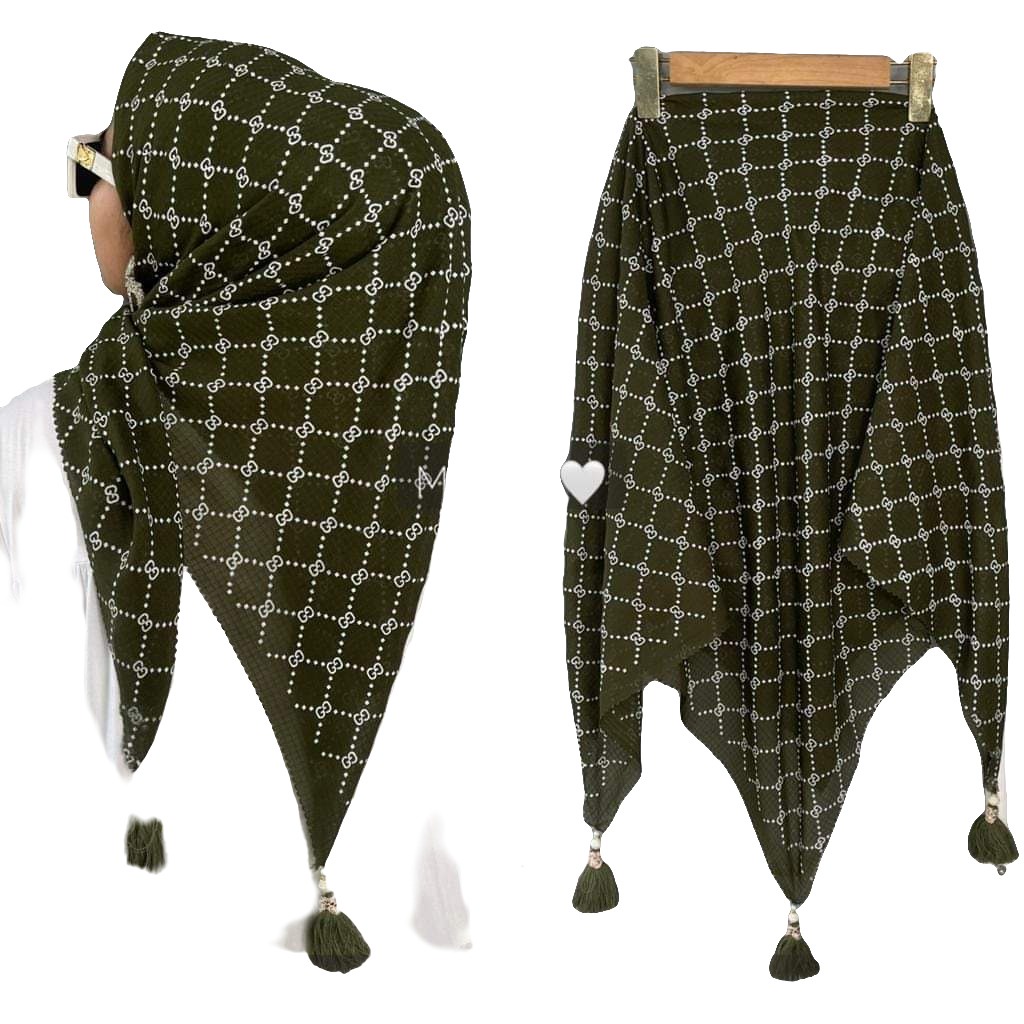 HIJAB SEGI EMPAT LASER CUT BELLA MOTIF POMPOM GUCCI TERBARU DAN LARIS