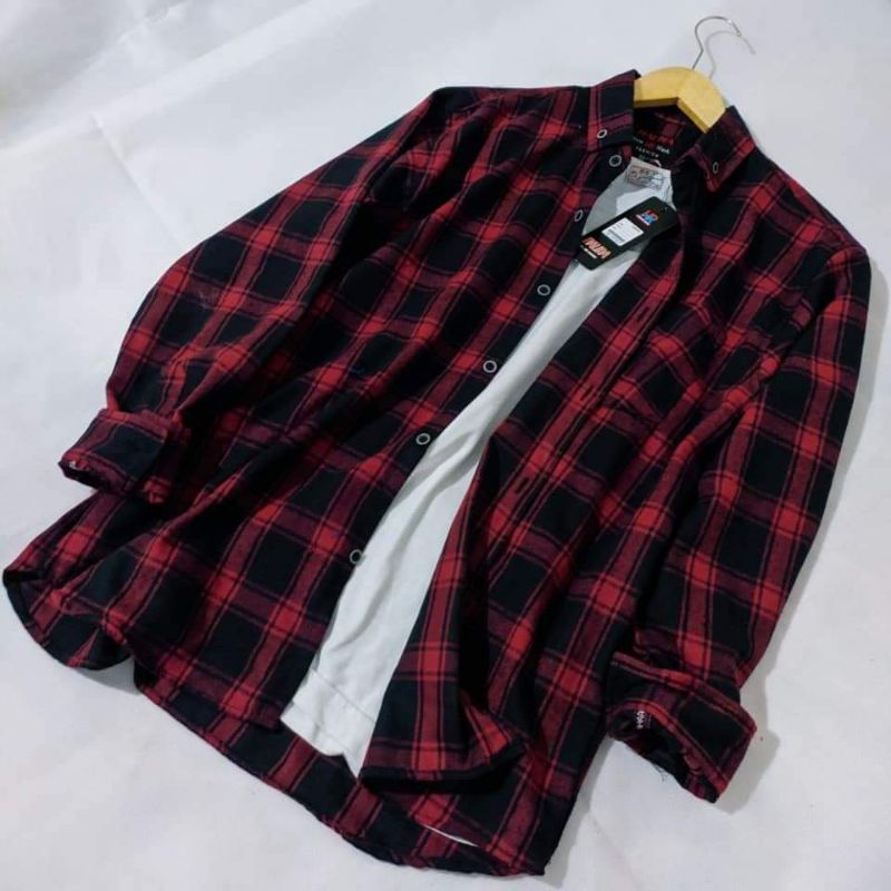 Kemeja Pria wanita Flanel Hitam+merah