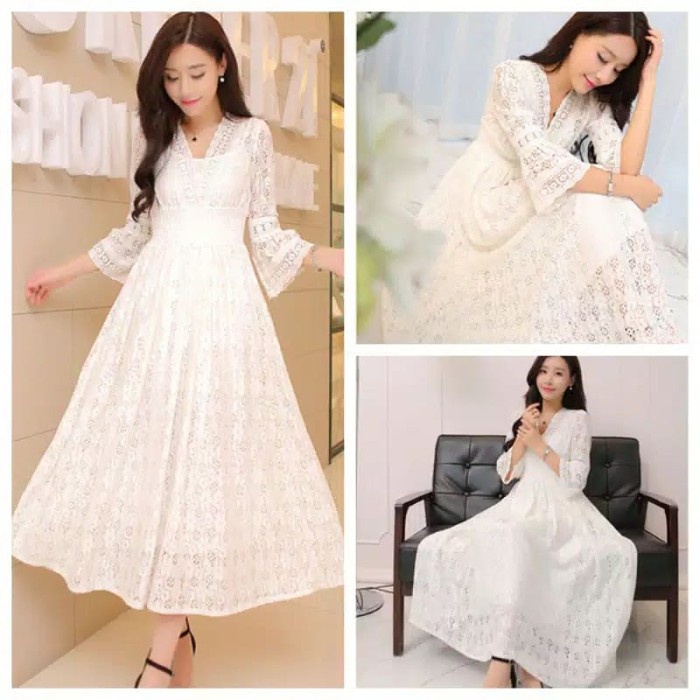 DRESS WANITA BROKAT LACE IMPORT S-3XL/LONG DRESS BROKAT WANITA IMPORT