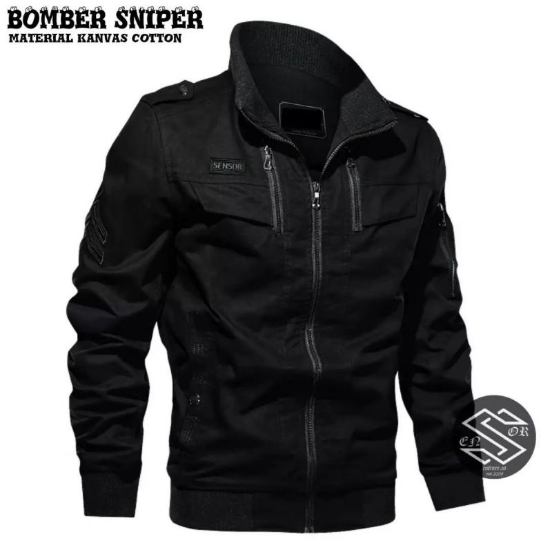 Jaket Bomber Sniper Kanvas Cowok/Pria | Jaket Motor Harian Keren Tahan Angin Best Quality!