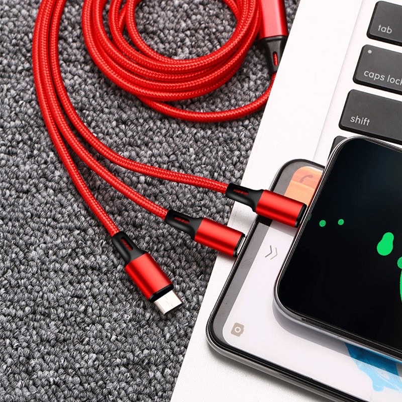 PENGISIAN STABIL DAN AMAN / Kabel Charger 3 in 1 Micro USB Type C Lighning 2A Fast Charging 1.2M Nylon Braided Cable