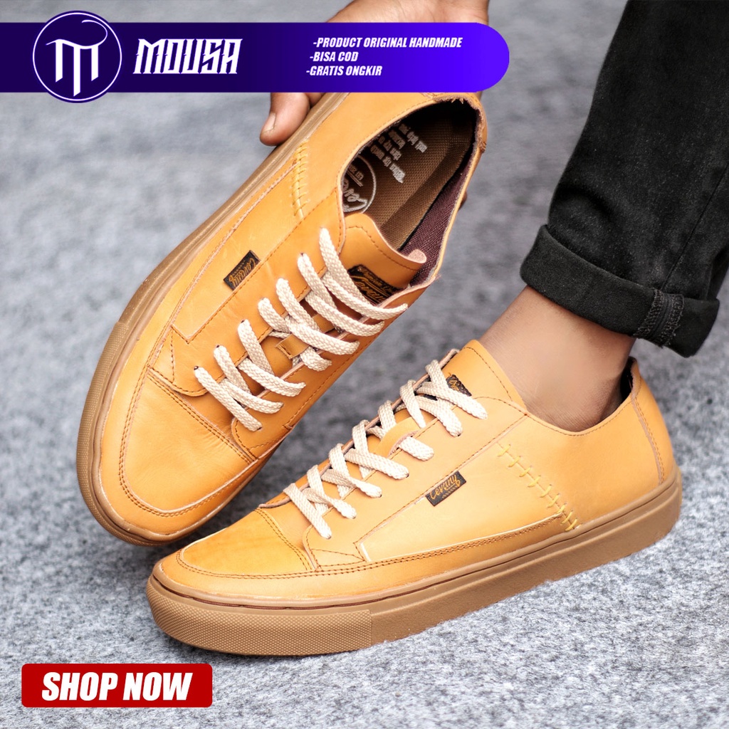 Sepatu Sneakers Casual Pria Kulit Asli Kerja Hitam Mousa Dante Low