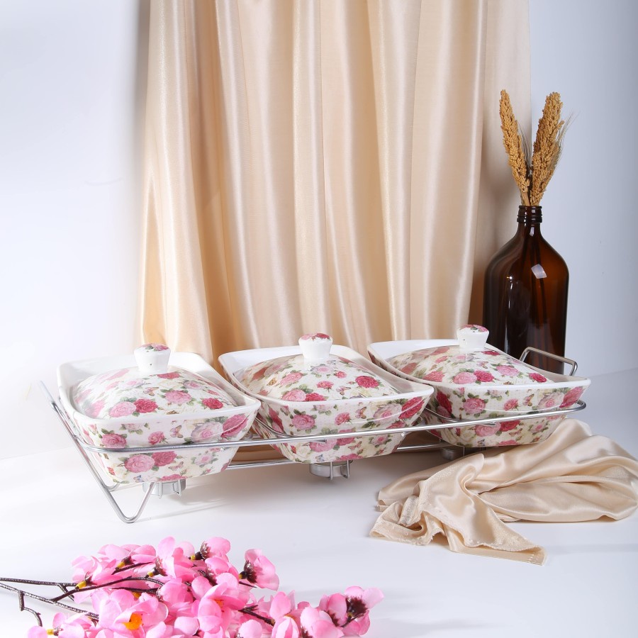 Kaserol Set / Wadah Saji / Prasmanan Keramik Capodimonte SHABBY 3 pcs