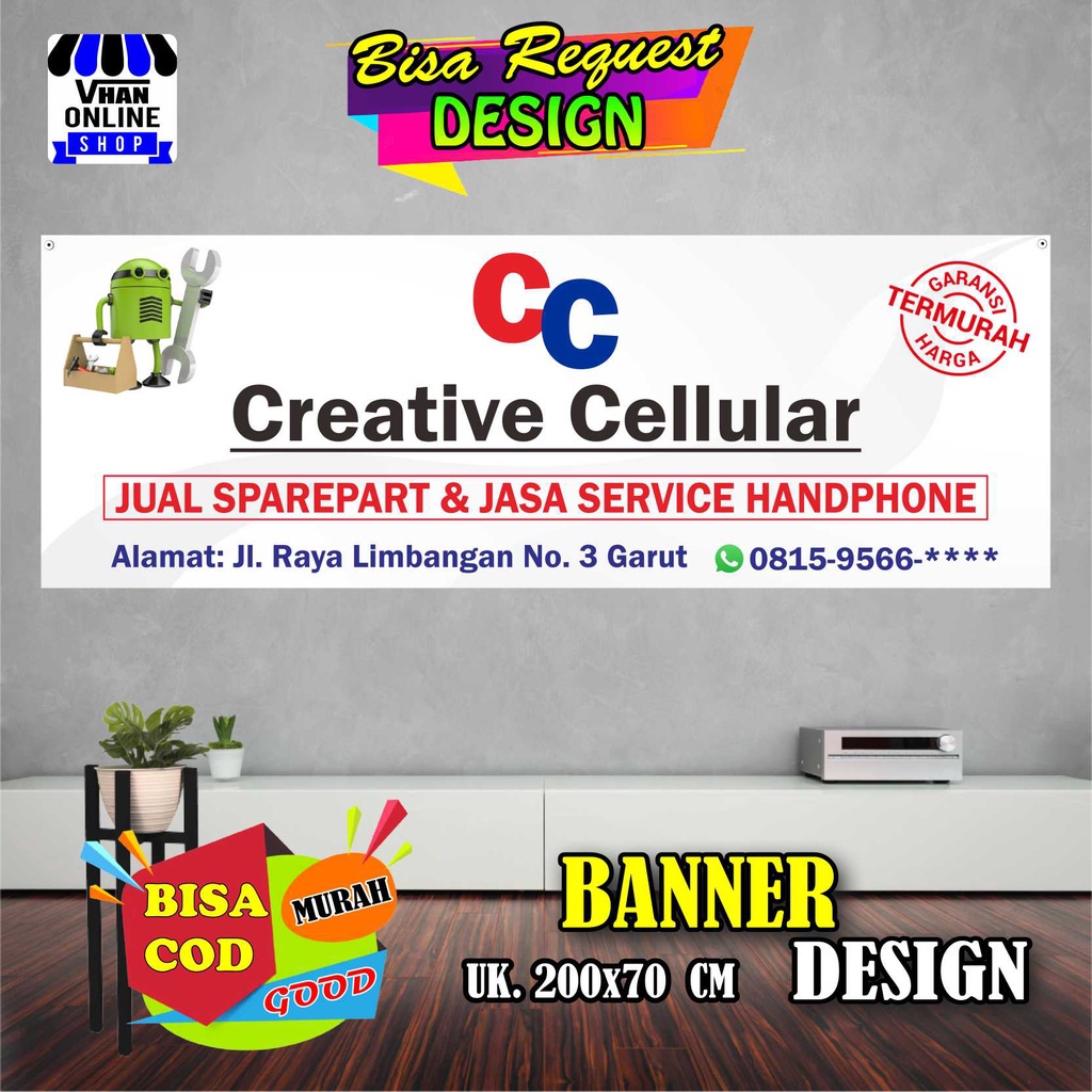 Spanduk Banner Jualan Sparepart Hp dan Jasa Service Hp, Keren Bagus