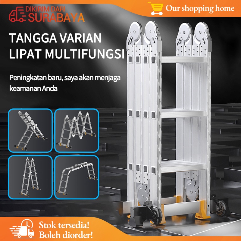 Tangga Lipat 4.7M/3.7M/5.8M Tangga panjang teleskopik rumah tangga / Meter Paduan Aluminium Teleskopik Tangga Teleskopik Multifungsi