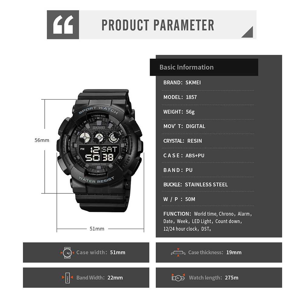 SKMEI Jam Tangan Digital Pria Waterproof 50M- 1857