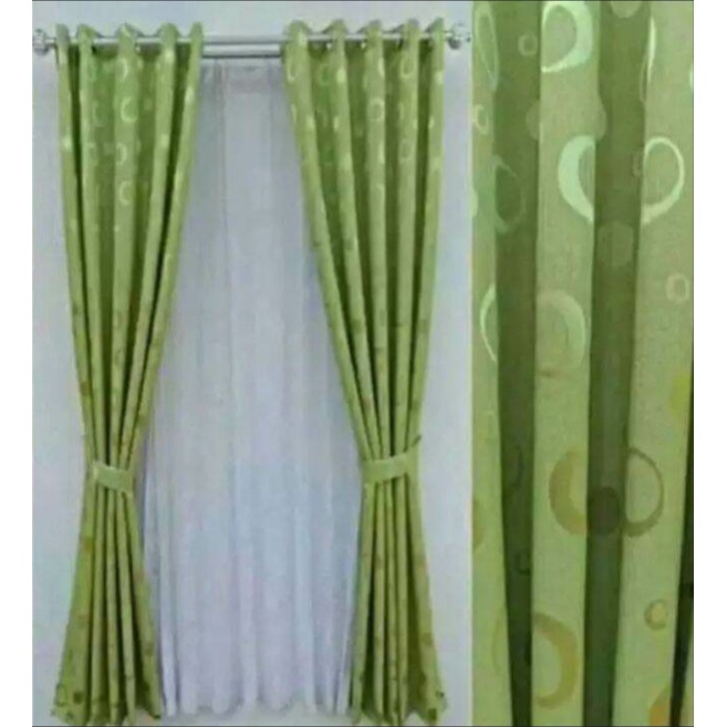 Gorden Pintu/Jendela Minimalis Motif Polkadot Warna hijau