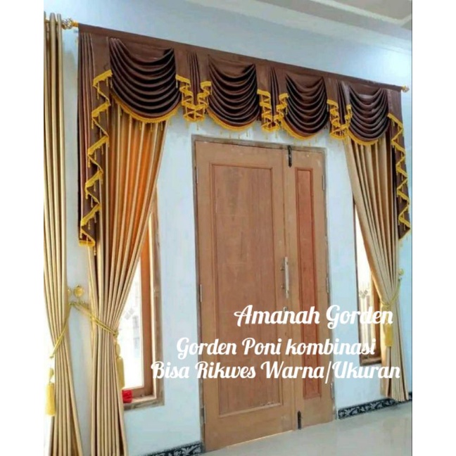Gorden Poni Kombinasi Manik Manik Tirai Jendela Model Gelombang  Mewah Gorden blackout Serat