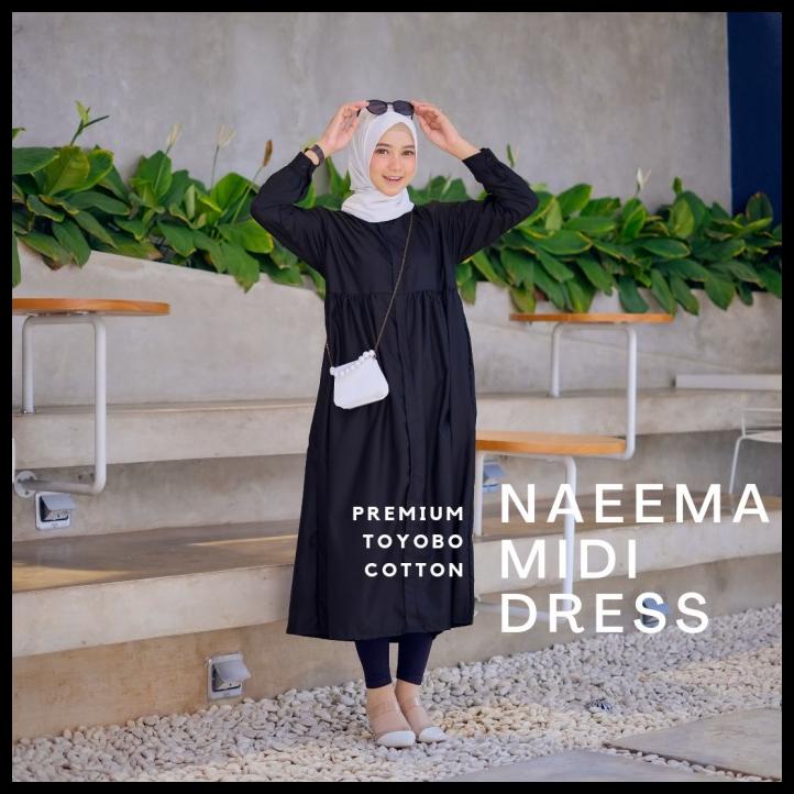 Naeema Midi Dress Bahan Toyobo Premium By Naka Boutique