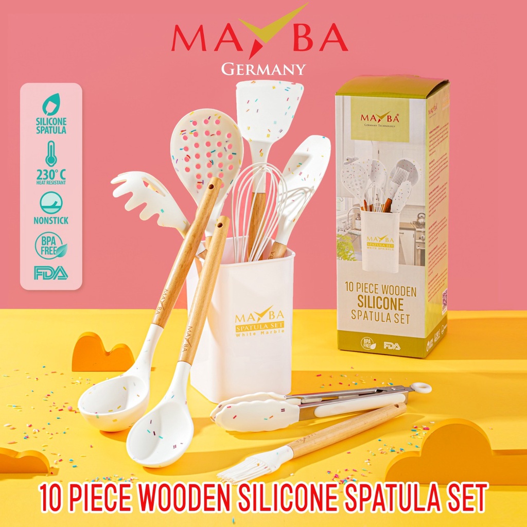 MAYBA Spatula Set 10pcs Putih Ceres Silikon Tebal - Sutil Dapur set white estetik - Spatula Set