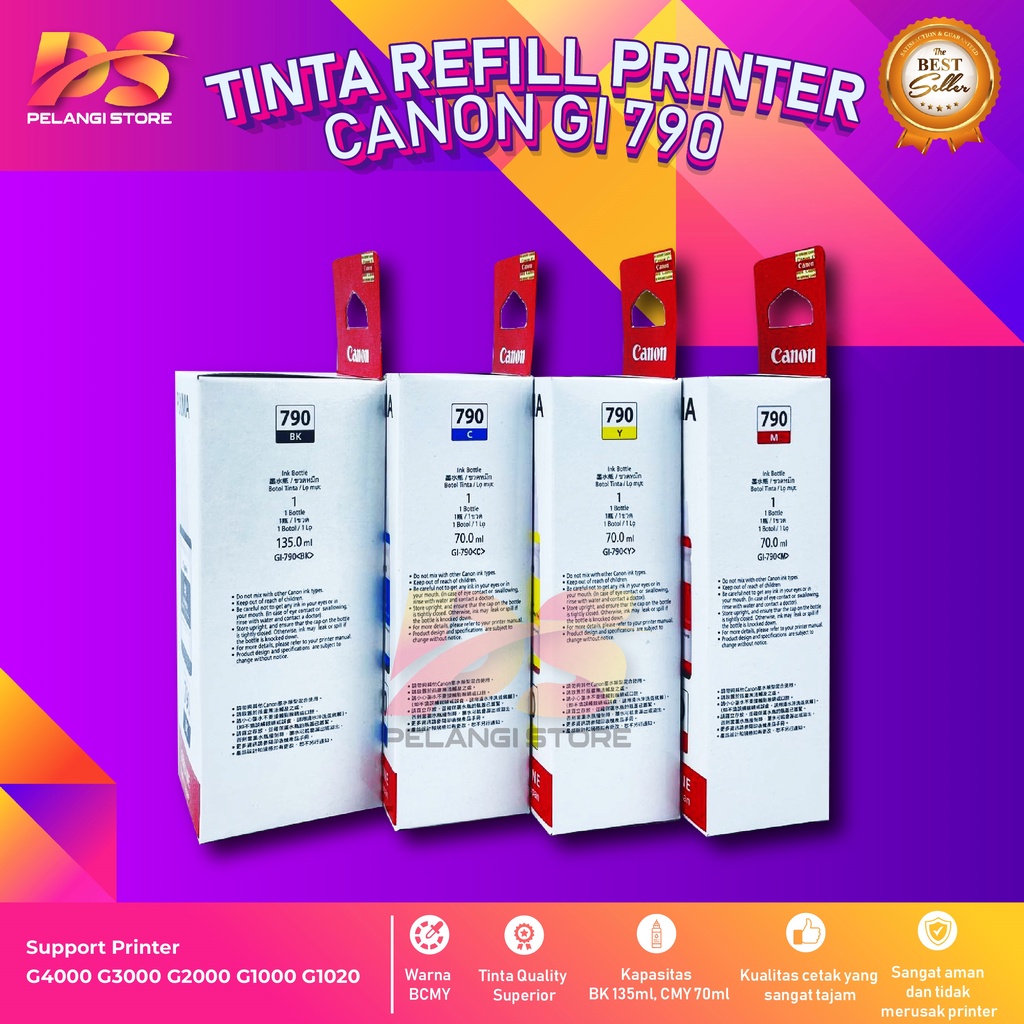 Tinta Canon Gi 790 Black Tinta Printer G1000 G2000 G3000 G4000 G1010 G2010 G3010