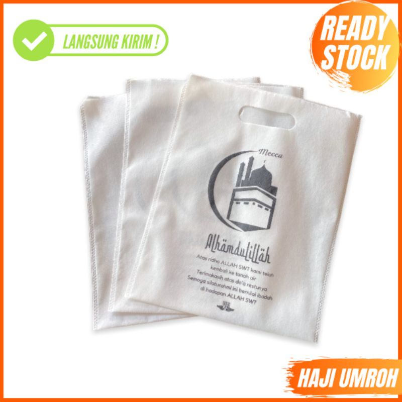 SOUVENIR TAS OLEH OLEH HAJI DAN UMROH SPUNBOUND TERLARIS TERMURAH GAMBAR KA'BAH READY SIAP KIRIM FOP 25X30