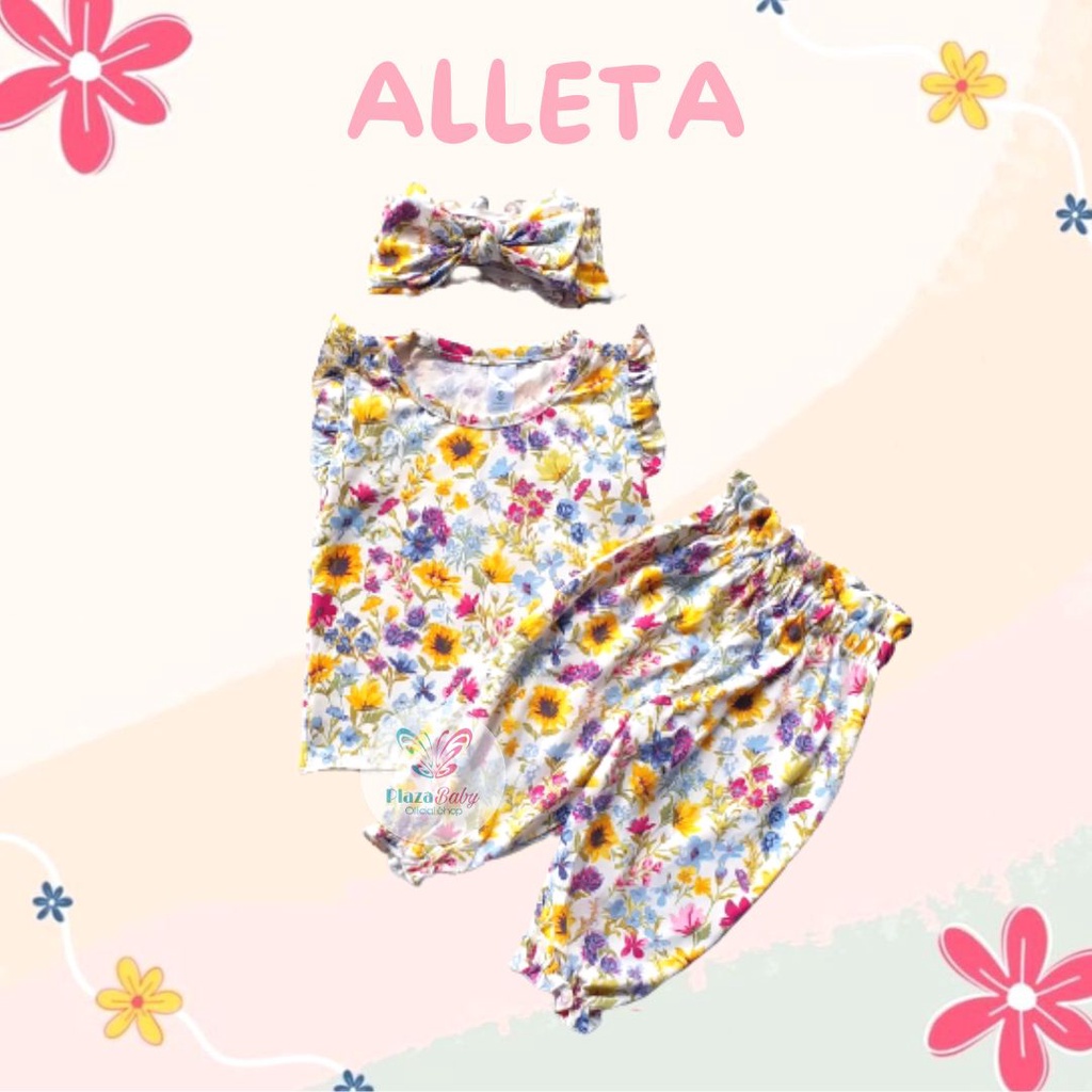 SALE 10.10 Plazababyku MX ALLETA setelan bayi motif bunga yang lucu free headband scrunchie + sandal PART3