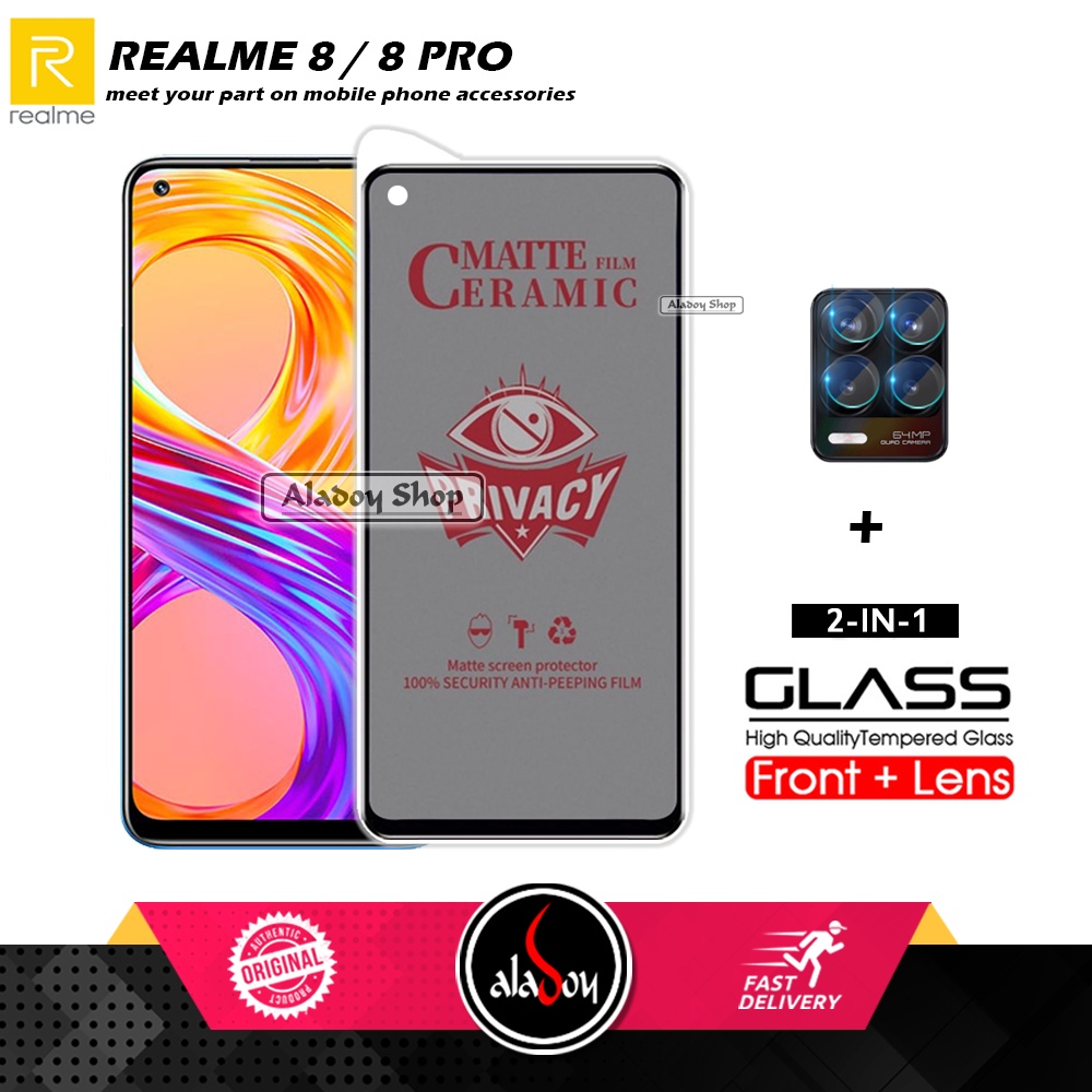 PAKET 2IN1 Anti Gores Privacy Realme 8/8 Pro + Tempered Glass Kamera