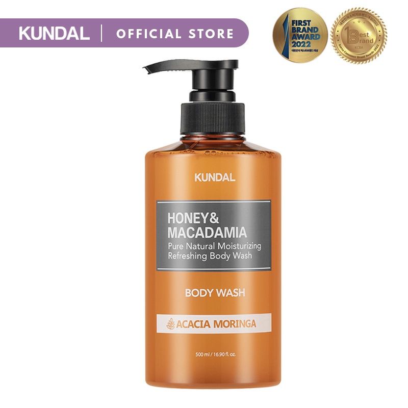 KUNDAL Honey &amp; Macadamia Pure Body Wash white musk/acacia moringa/cherry blossom 500ml (Made in Korea)