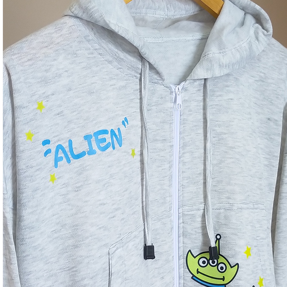 Jacket Crop Zipper Hoodie Alien Story Wanita Lucu Style korea