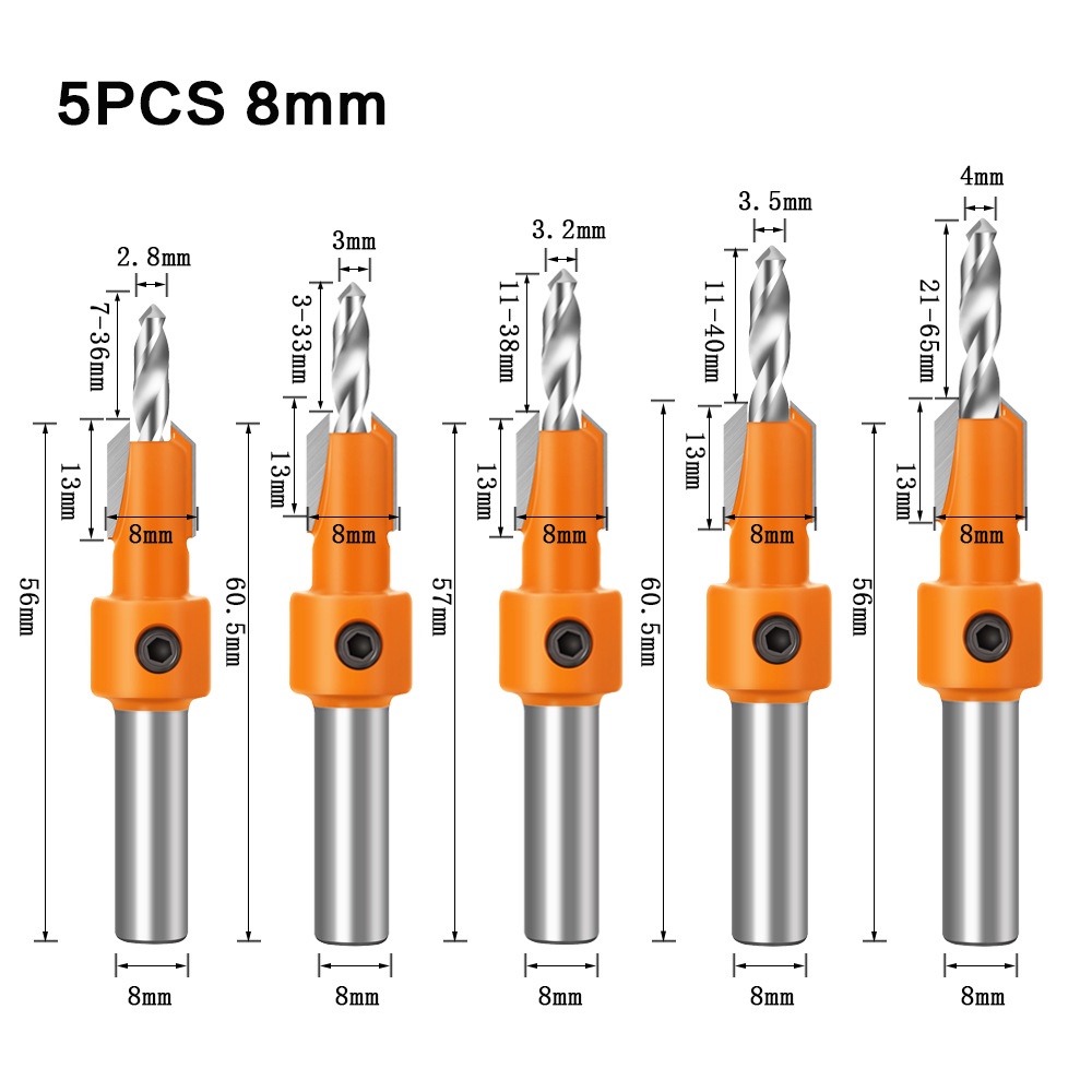 COOFARI Mata Bor Shanks Pembuat Lubang Kayu Sekrup Pengerjaan Kayu HSS 2.8-4 mm Flute Countersink High Quality