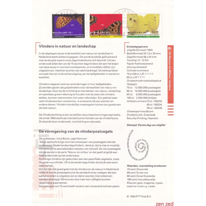 

A284 Prangko Info Page Belanda 1993 Butterflies 1 Pcs