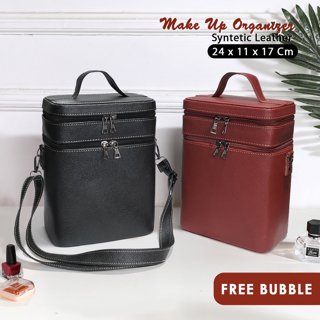 Tas make up beauty case kulit sintetis polos tas MUA susun Tas kosmetik organizer tas alat rias makeup MUA pouch kosmetik susun terbaru