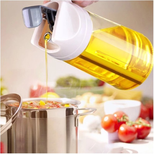 Botol Kaca Minyak Goreng 630ml / Bottle Oil Pot 630 ml Wadah Tempat Penyimpanan Bumbu Dapur Cuka Masak Kecap Asin Manis Saus Minyak Wijen Dengan Tutup Otomatis Automatic Multifungsi Anti Tumpah