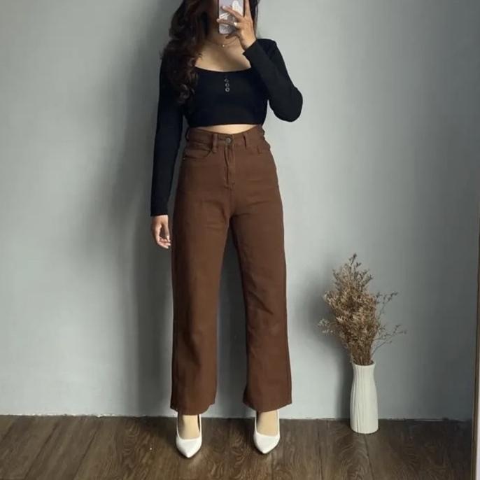 ➪➽✳✧ Sevins - celana panjang highwaist kulot jeans army coklat/kulot jeans wanita Best