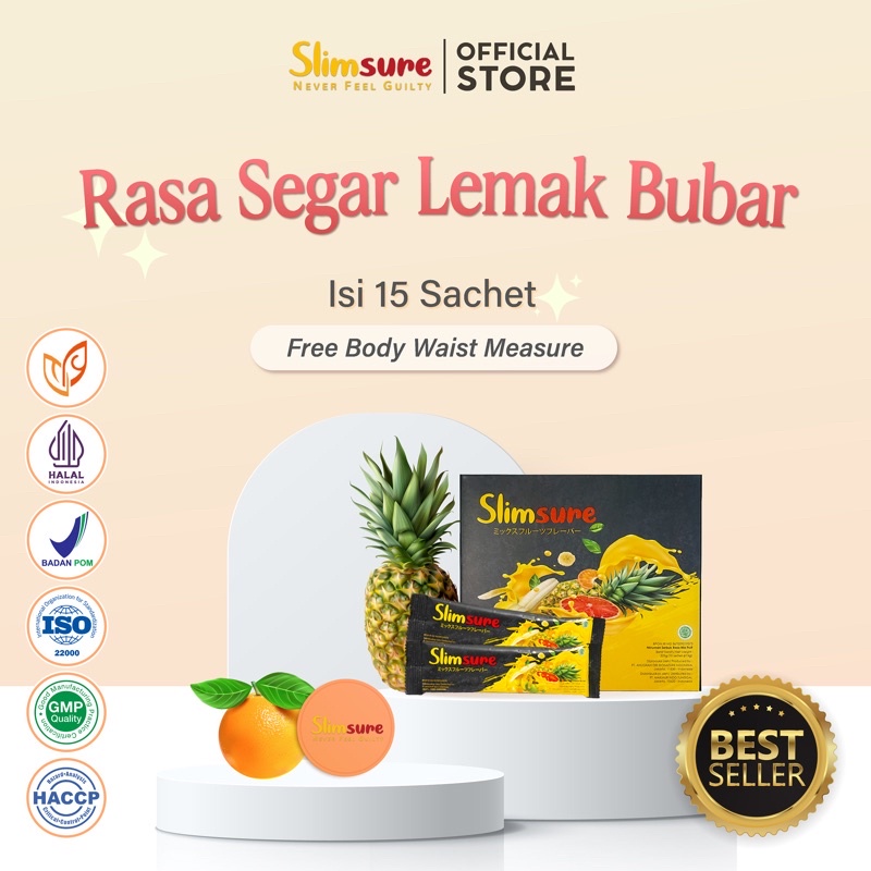 NIK Beauty -  Slimsure Block Fat - 15 Sachet | Detox | Rasa Mix Fruit | Penurun Berat Badan | Pelancar BAB | Obat Kurus | Pelangsing | Peluntur Lemak