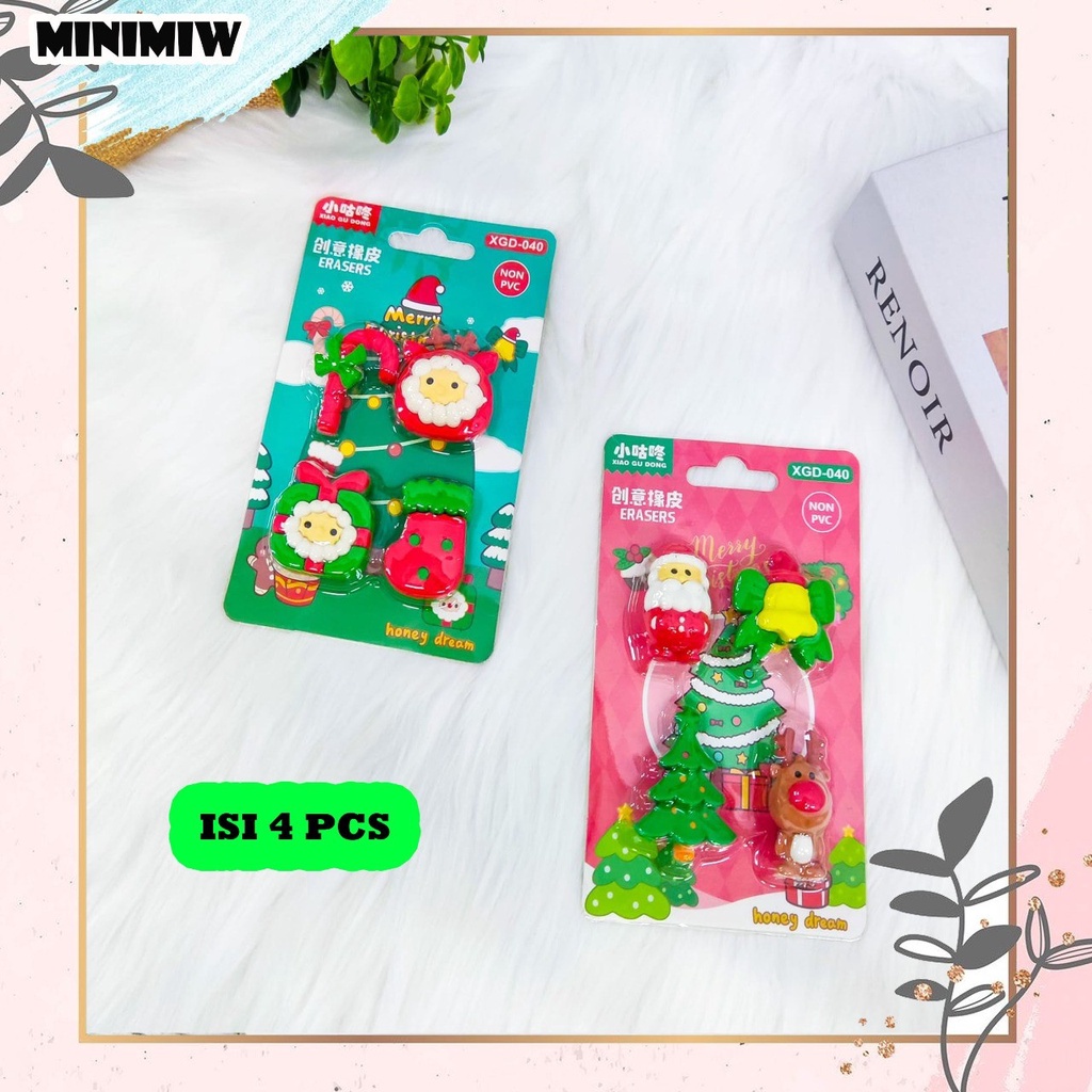 SET PENGHAPUS  COVER NATAL ISI 4 PCS KODE XGD-040 SETIP STIP ERASER LUCU UNIK