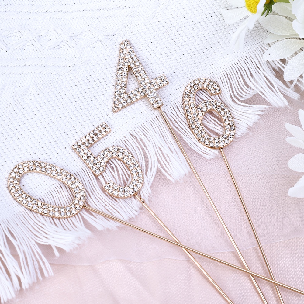 Topper Kue Berlian Imitasi Nomor 0-9 Emas Bertabur Berlian Ulang Tahun Anniversary Pesta Alat Kue Baking Dekorasi Pernikahan